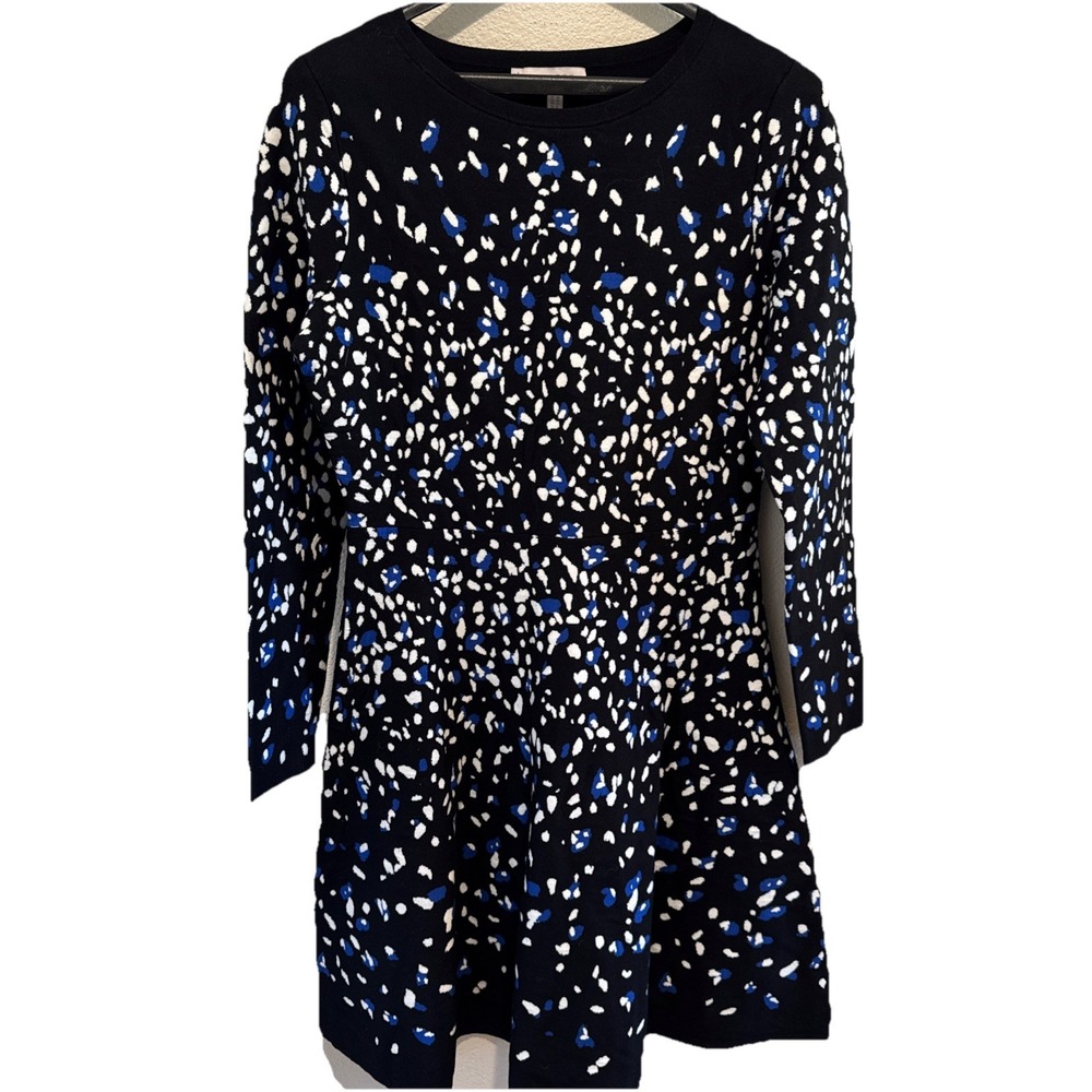 Hobbs London Jodie Dress Black Polka Dot Print Fit Flare Knit Long Sleeve Size 8